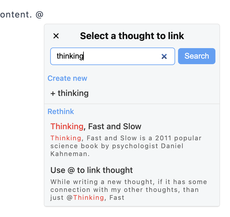 Search for related thoughts in @